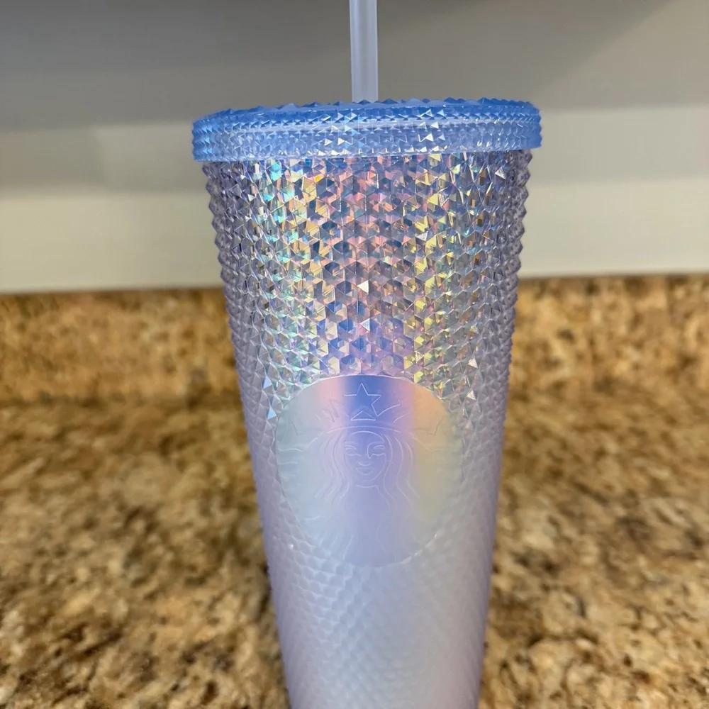Starbucks 2021 China Ice Blue Iridescent Bling Glitter Studded Tumbler 24oz New